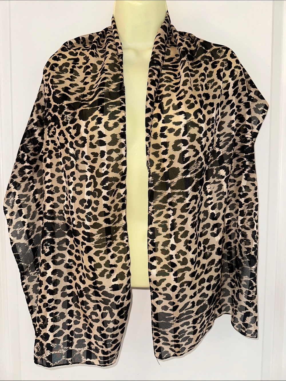 Leopard Print Polyester Long Scarf - Tan/Black